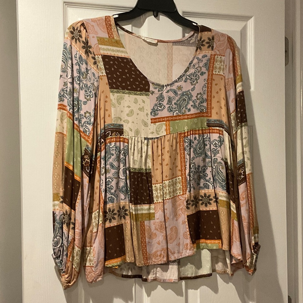 Bohemian Patchwork Long Sleeve Blouse